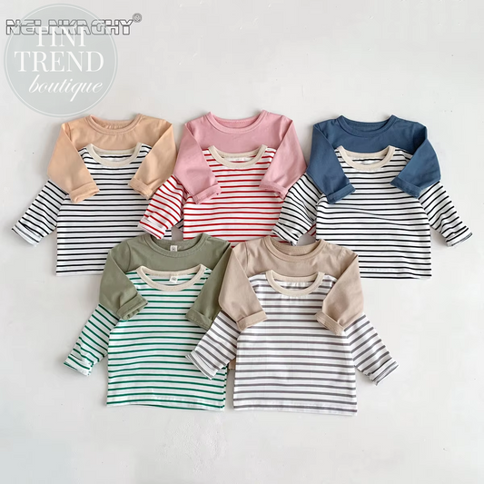 Infant Newborn Girls Boys Autumn Full Sleeve Striped Top Tees Kids Baby Casual Bottoming Shirts Toddler T-Shirts Cotton Clothing