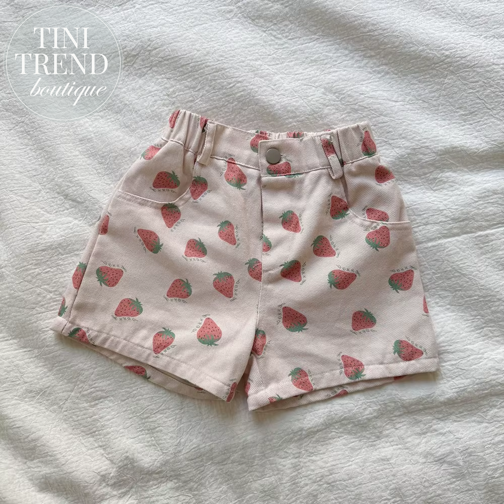 2025 New Summer Kids Cotton Shorts - Printed Loose Casual Boys Girls Pants with Strawberry Pattern
