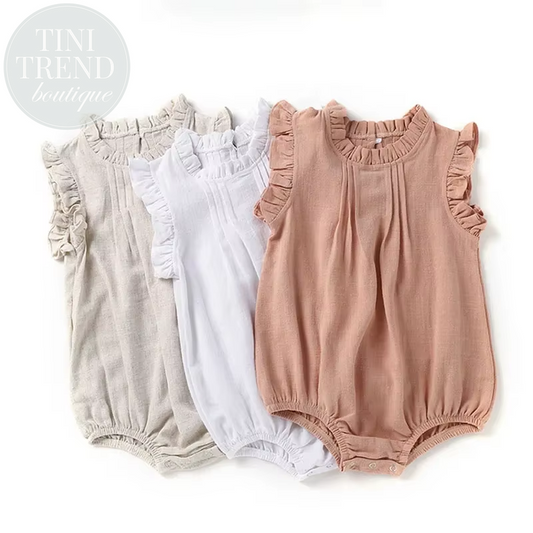 2024 New Summer Baby Bodysuit Infant Girls Solid Linen Breathable Jumpsuit Toddler Short Sleeve One Piece