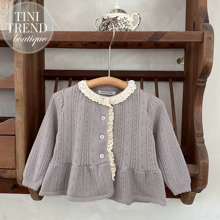 New Girls Kint Coat Baby New Sweet Princess Solid Color Cardigan Sunscreen Air-Conditioned Shirt Long Sleeve Knitted Hollow Coat