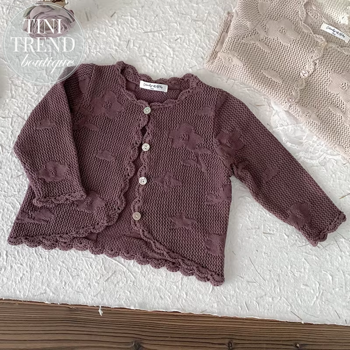 New Girls Kint Coat Baby New Sweet Princess Solid Color Cardigan Sunscreen Air-Conditioned Shirt Long Sleeve Knitted Hollow Coat